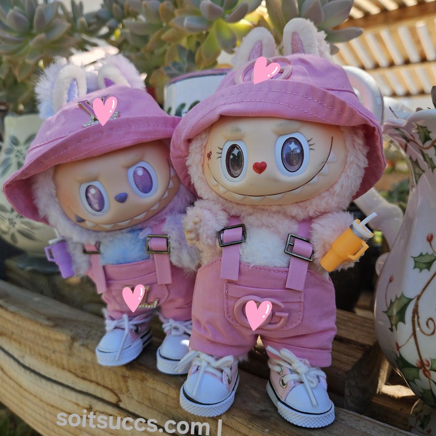 Designer Pink Romper Overall & Bucket Hat Streetwear Casual Labubu Clothes