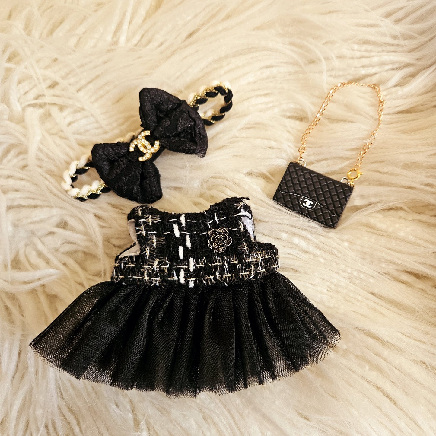 Tweed Tulle Dress Clothes Labubu