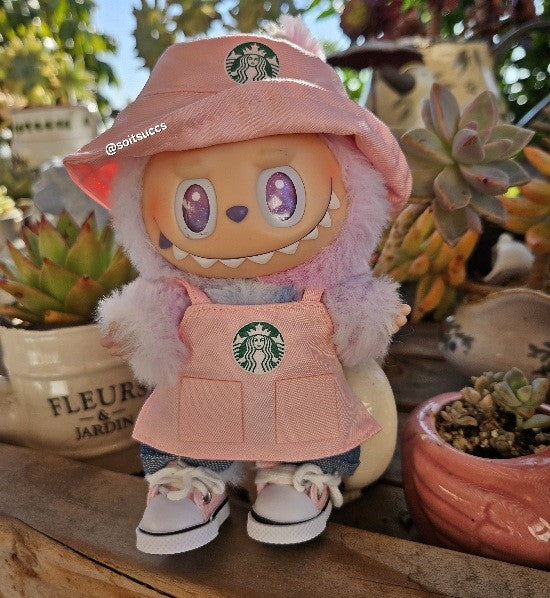 Pink Or Green Coffee Uniform Clothes Labubu