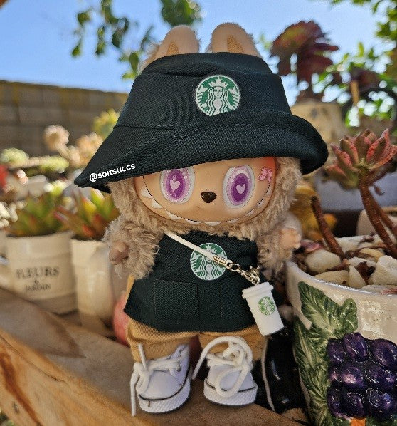 Pink Or Green Coffee Uniform Clothes Labubu