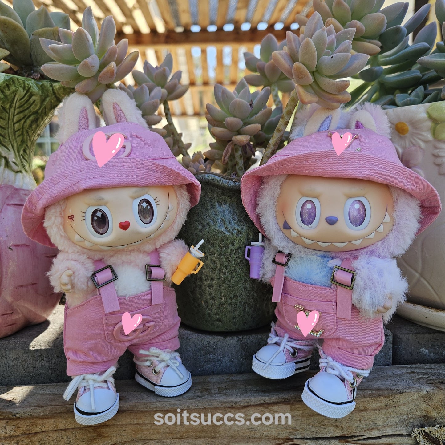 Designer Pink Romper Overall & Bucket Hat Streetwear Casual Labubu Clothes